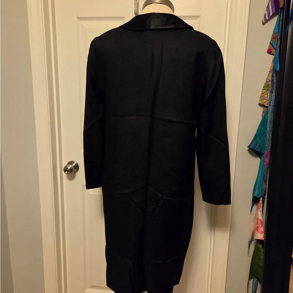 Brownstone Studio Vintage Black Satin Button-Front Long Shirt Dress size 10 - Picture 4 of 4